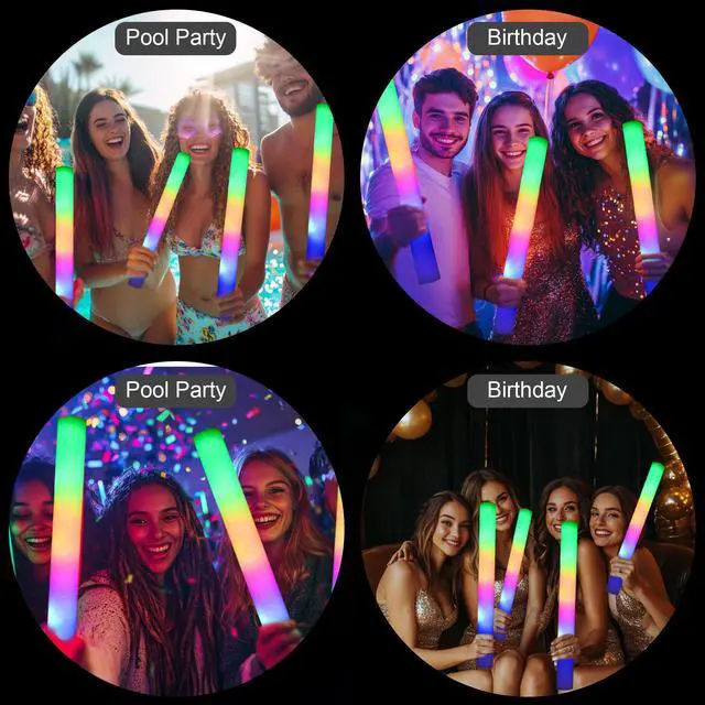 Alt view image 5 of 7 - 36 Pcs LED Foam Glow Sticks Bulk,Glow in The Dark Party SuppliesFoam Light Up Sticks 3 Modes of Color Flashing for Birthday,Wedding,Raves,Carnival,Halloween Christmas,New Year,Concert