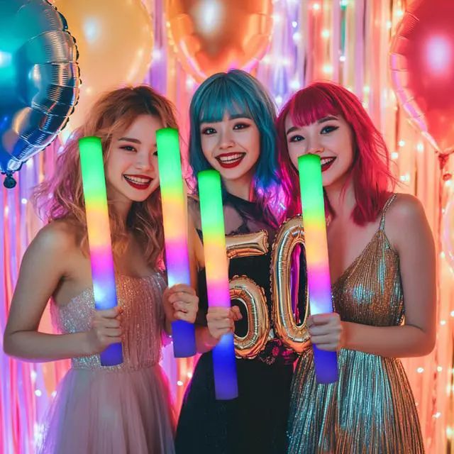 Alt view image 6 of 7 - 36 Pcs LED Foam Glow Sticks Bulk,Glow in The Dark Party SuppliesFoam Light Up Sticks 3 Modes of Color Flashing for Birthday,Wedding,Raves,Carnival,Halloween Christmas,New Year,Concert