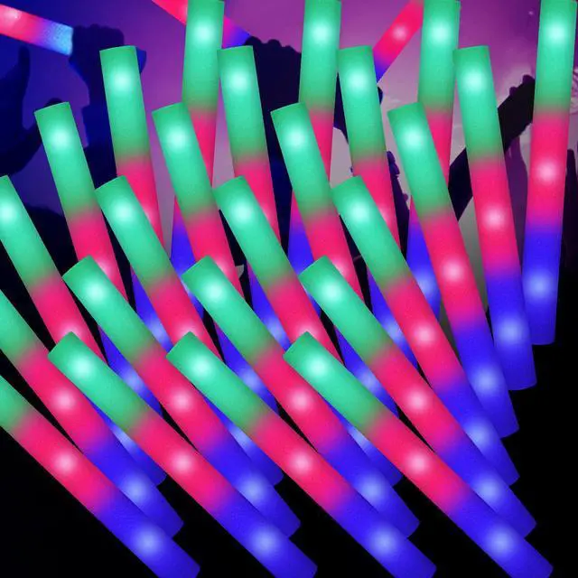 Main image of 100PCS LED Foam Sticks, Foam Light Up Sticks with 3 Modes Colorful Flashing, Glow in Dark Party Supplies, Glow Stick Bulk Party Pack for Wedding, Raves, Concert, Camping, Sporting Events, Pool