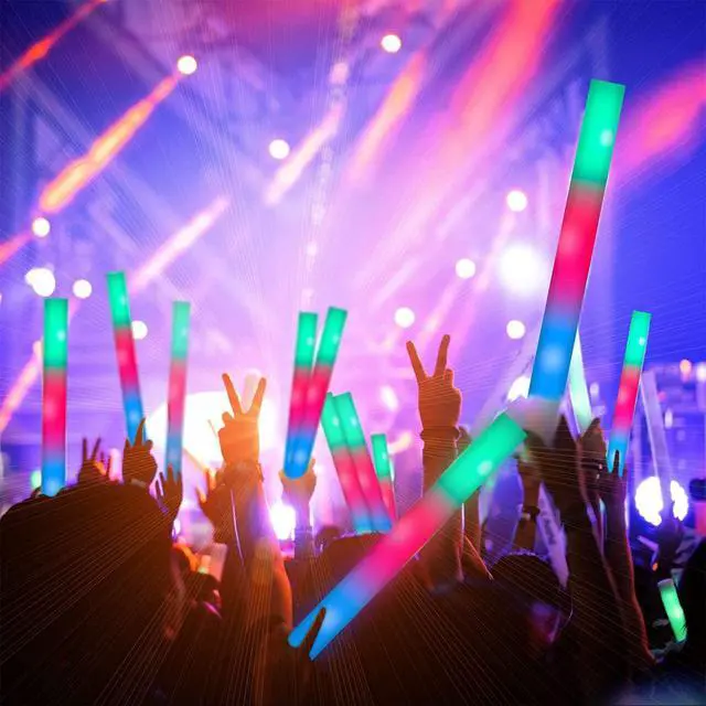 Alt view image 2 of 6 - 100PCS LED Foam Sticks, Foam Light Up Sticks with 3 Modes Colorful Flashing, Glow in Dark Party Supplies, Glow Stick Bulk Party Pack for Wedding, Raves, Concert, Camping, Sporting Events, Pool