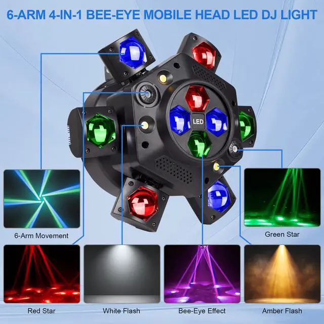 Alt view image 3 of 7 - Moving Head DJ Lights 150W RGBW, 6-Arm Party Stage Light with Remote