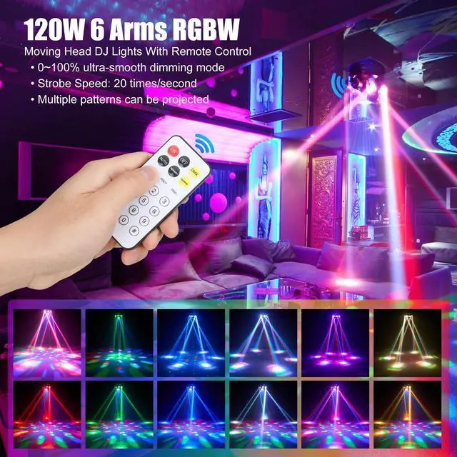 Alt view image 3 of 7 - Moving Head DJ Lights with Abyss Tunnel Beam Effect,540°X & 180°Y Multi-Head Rotating Beam,6-Arm Stage Lights with Ring Light Supports Starlight,Sound Activated for Disco Club Wedding Party