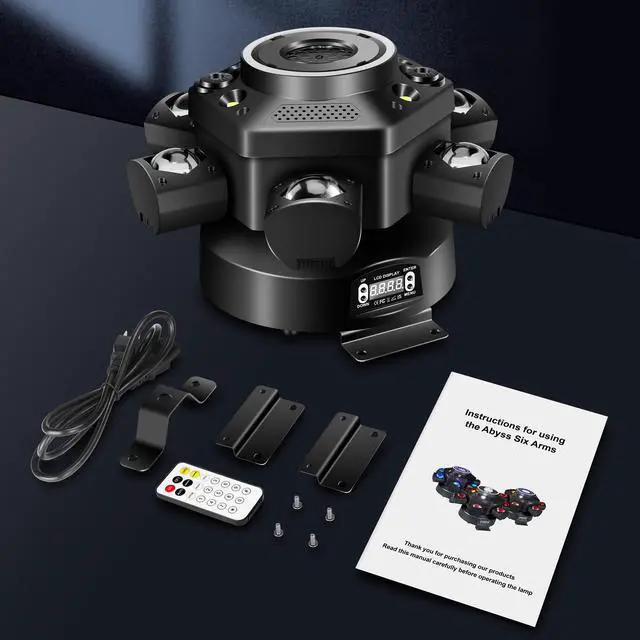 Alt view image 7 of 7 - Moving Head DJ Lights with Abyss Tunnel Beam Effect,540°X & 180°Y Multi-Head Rotating Beam,6-Arm Stage Lights with Ring Light Supports Starlight,Sound Activated for Disco Club Wedding Party