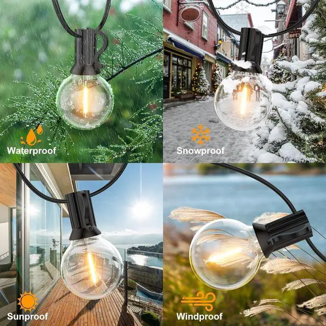 Alt view image 2 of 7 - Outdoor String Lights, 100FT G40 Bulbs Shatterproof Patio Lights, Waterproof Dimmable Hanging Outdoor Lights, Connectable LED Outside Lights for Backyard Yard Gazebo Porch Party