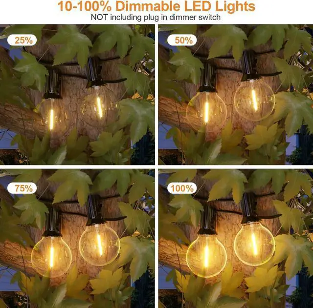 Alt view image 3 of 7 - Outdoor String Lights, 100FT G40 Bulbs Shatterproof Patio Lights, Waterproof Dimmable Hanging Outdoor Lights, Connectable LED Outside Lights for Backyard Yard Gazebo Porch Party