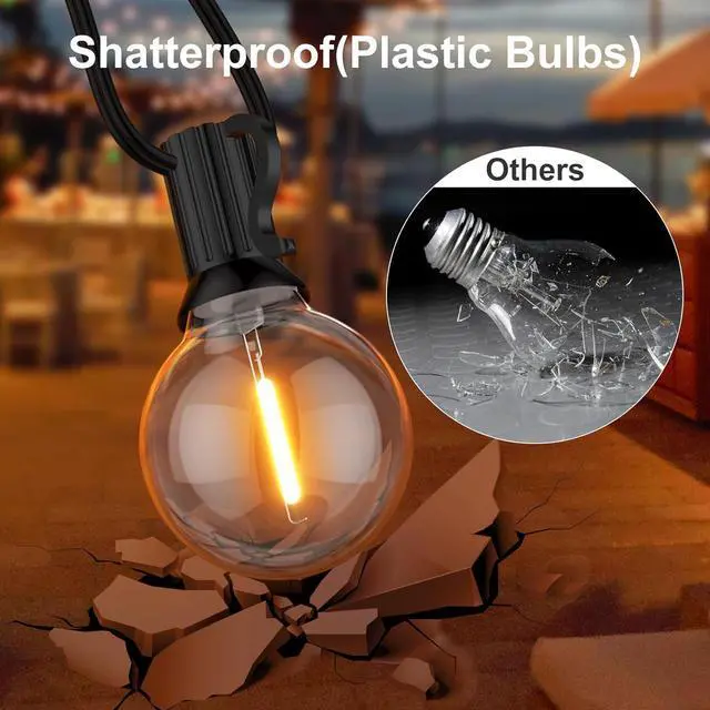 Alt view image 4 of 7 - Outdoor String Lights, 100FT G40 Bulbs Shatterproof Patio Lights, Waterproof Dimmable Hanging Outdoor Lights, Connectable LED Outside Lights for Backyard Yard Gazebo Porch Party