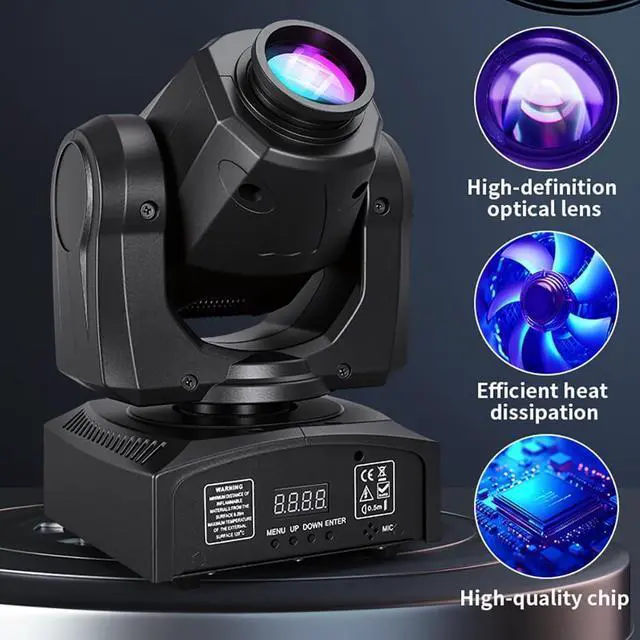Alt view image 4 of 7 - 60W LED Moving Head Stage Lights with DMX512 Control - 8 Gobos & 8 Colors, Sound Activated, 540° Pan & 270° Tilt, Compact DJ Light for Wedding, Party Stage Lighting (2 Pack)