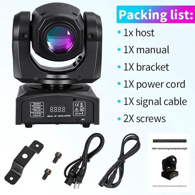 Alt view image 7 of 7 - 60W LED Moving Head Stage Lights with DMX512 Control - 8 Gobos & 8 Colors, Sound Activated, 540° Pan & 270° Tilt, Compact DJ Light for Wedding, Party Stage Lighting (2 Pack)