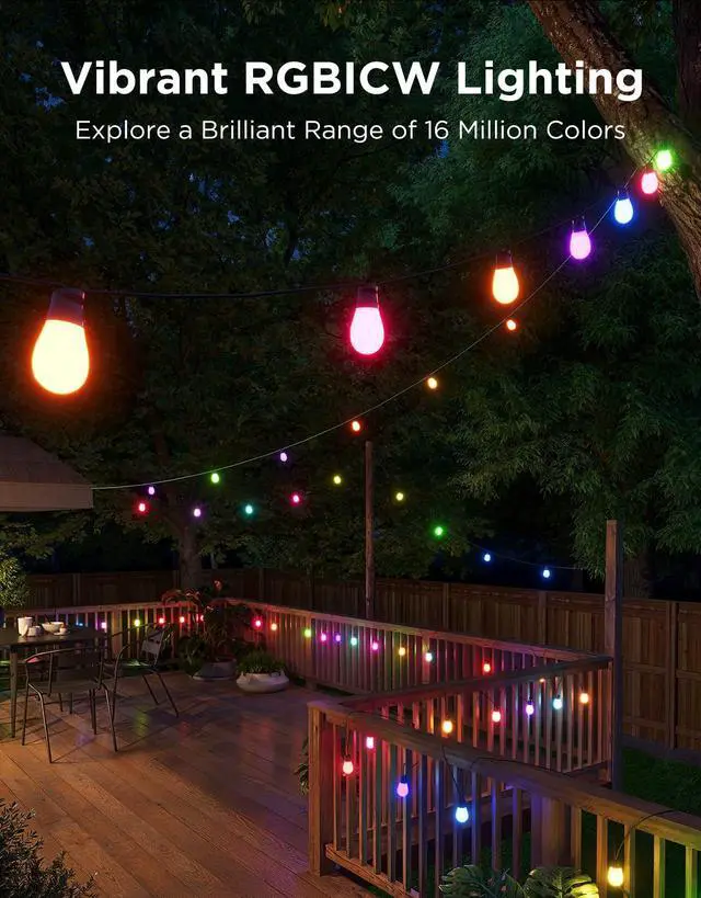 Alt view image 2 of 7 - Bulb Outdoor String Lights 2, 96ft Smart RGBIC Warm White Lights with 30 LED Bulbs(2 Ropes of 48ft), 111 Scene Modes for Patio Decor, IP66 Compatible with Alexa, Google, Matter, APP Control