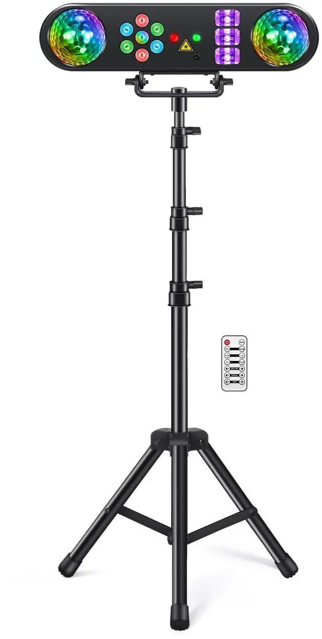 Main image of DJ Lights with Stand, 5 in 1 Party Bar Light Set with Rotating Ball, Strobe, UV, Colorful LED Par Light and Pattern, Sound Activated DJ Lighting System for Disco Stage Gig Band Wedding