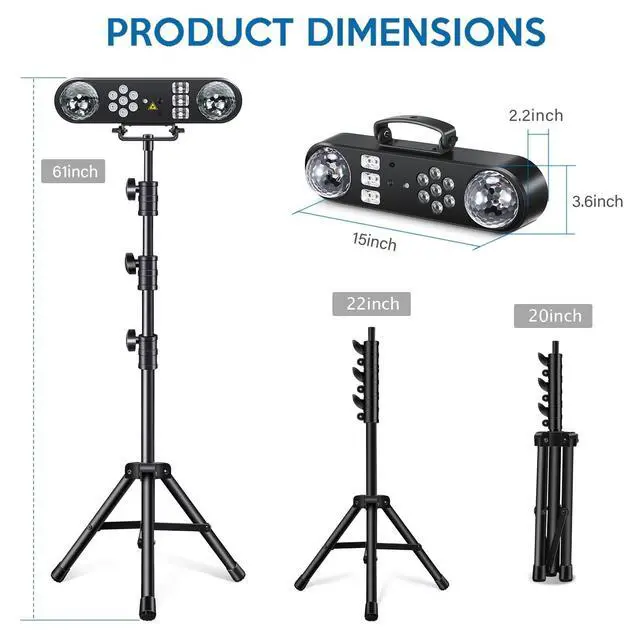 Alt view image 5 of 7 - DJ Lights with Stand, 5 in 1 Party Bar Light Set with Rotating Ball, Strobe, UV, Colorful LED Par Light and Pattern, Sound Activated DJ Lighting System for Disco Stage Gig Band Wedding
