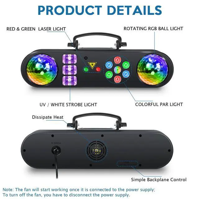 Alt view image 6 of 7 - DJ Lights with Stand, 5 in 1 Party Bar Light Set with Rotating Ball, Strobe, UV, Colorful LED Par Light and Pattern, Sound Activated DJ Lighting System for Disco Stage Gig Band Wedding
