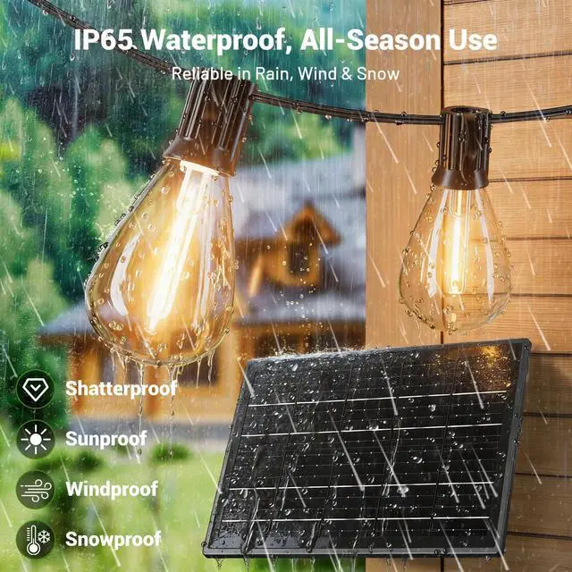 Alt view image 2 of 7 - 200FT Solar String Lights Outdoor Waterproof 72+2 LED Bulbs, Solar Powered with Remote & USB Port, 3 Light Modes Dimmable Patio Lights for Large Backyard, Garden, Party