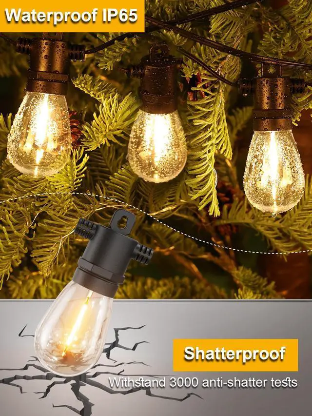 Alt view image 2 of 7 - Outdoor String Lights 200 FT, Patio Lights for Outside with Shatterproof LED Bulbs, Waterproof IP65 Commercial Hanging Light for Backyard Porch Balcony Bistro Party (2X100FT)
