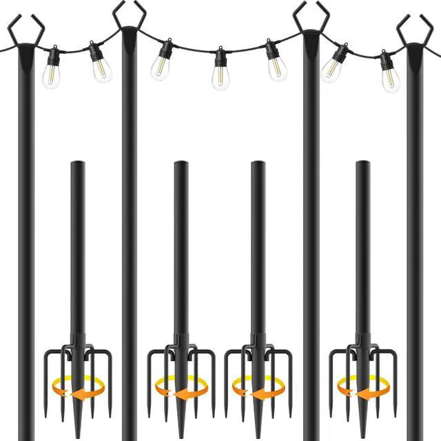Main image of 10Ft String Light Poles 4 Pack,Light Poles for Outside Lights,Outdoor with Fence Brackets Hanging Lights,Metal Stand Deck Patio Backyard