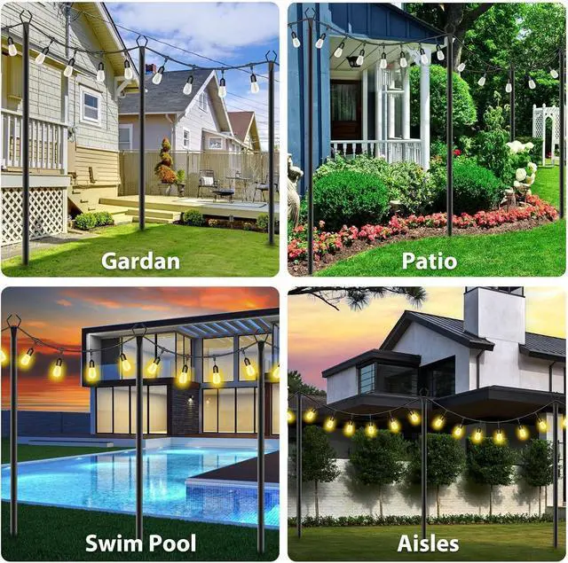 Alt view image 2 of 7 - 10Ft String Light Poles 4 Pack,Light Poles for Outside Lights,Outdoor with Fence Brackets Hanging Lights,Metal Stand Deck Patio Backyard