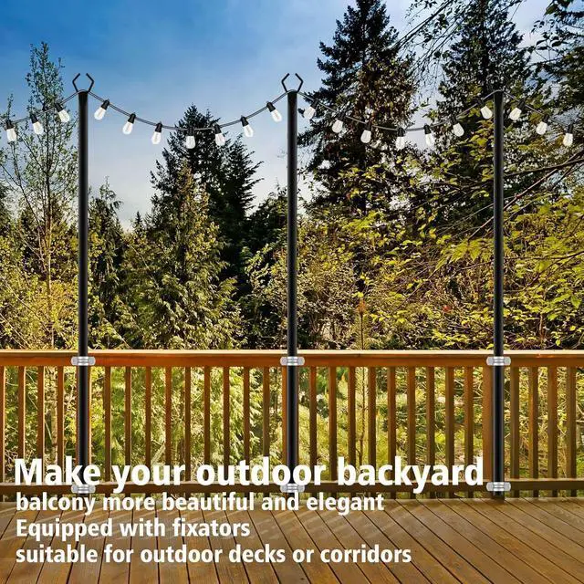 Alt view image 4 of 7 - 10Ft String Light Poles 4 Pack,Light Poles for Outside Lights,Outdoor with Fence Brackets Hanging Lights,Metal Stand Deck Patio Backyard