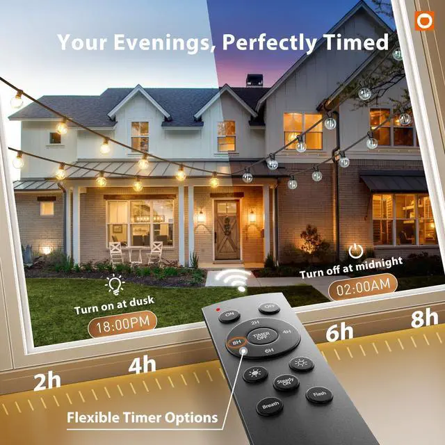 Alt view image 6 of 7 - 100FT Outdoor String Lights G40 with Remote, 54 LED Shatterproof Bulbs, Dimmable Patio Globe Lights Waterproof, Hanging Outside Lighting for Backyard, Garden, Deck, Balcony, Porch, Café, Decor
