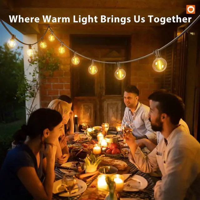 Alt view image 7 of 7 - 100FT Outdoor String Lights G40 with Remote, 54 LED Shatterproof Bulbs, Dimmable Patio Globe Lights Waterproof, Hanging Outside Lighting for Backyard, Garden, Deck, Balcony, Porch, Café, Decor