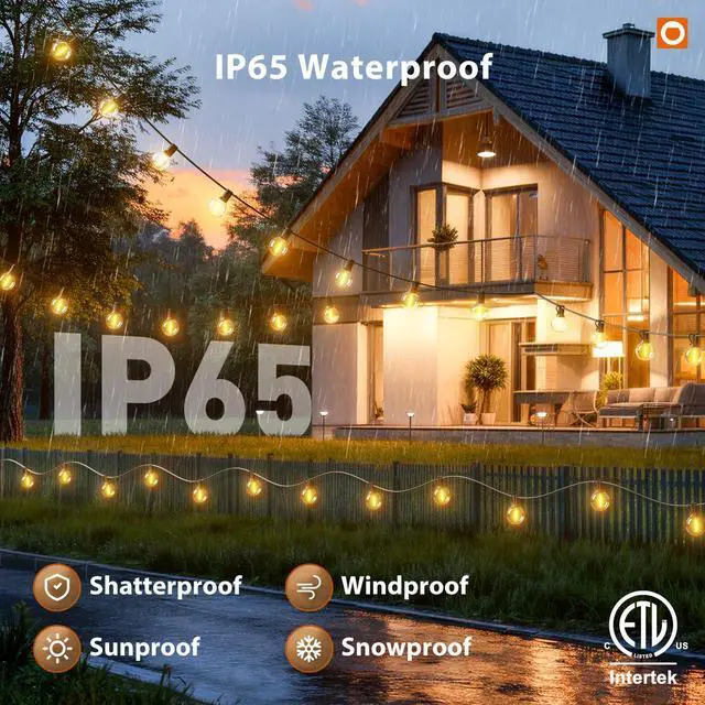 Alt view image 3 of 7 - 100FT Outdoor String Lights G40 with Remote, 54 LED Shatterproof Bulbs, Dimmable Patio Globe Lights Waterproof, Hanging Outside Lighting for Backyard, Garden, Deck, Balcony, Porch, Café, Decor