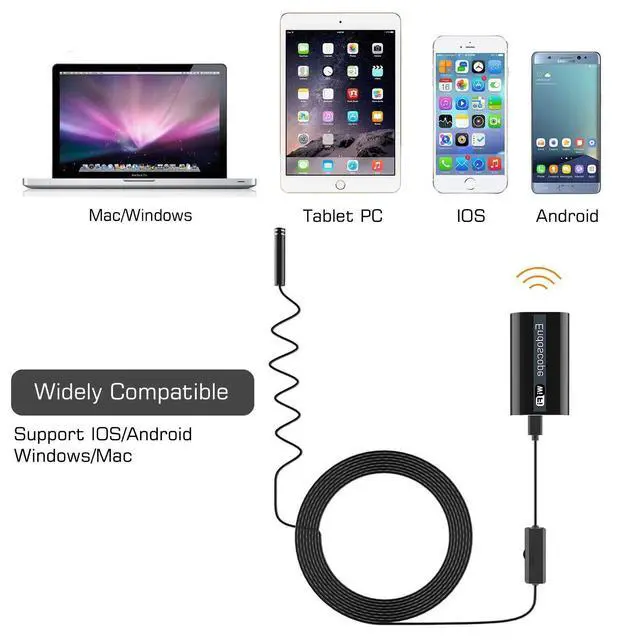 Alt view image 2 of 7 - Endoscope WiFi, Wireless Endoscope Camera for Android 2.0MP Borescope Inspection Camera with Flexible Grabber 16.4ft (5M)