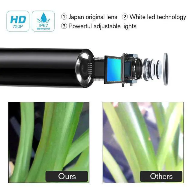 Alt view image 3 of 7 - Endoscope WiFi, Wireless Endoscope Camera for Android 2.0MP Borescope Inspection Camera with Flexible Grabber 16.4ft (5M)