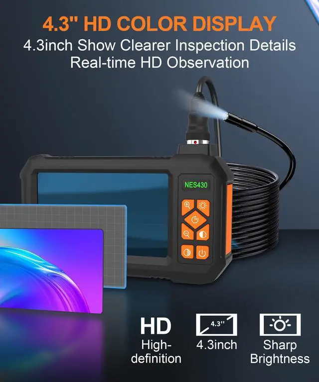 Alt view image 3 of 7 - Industrial Endoscope Borescope Camera with Light, Borescope Inspection Camera, Industrial Cameras 1080P HD 4.3" Screen, IP67 Waterproof Snake Cameras with 8 LED lights, Gadgets for Men, 16.5Ft