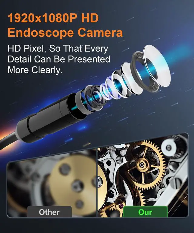 Alt view image 4 of 7 - Industrial Endoscope Borescope Camera with Light, Borescope Inspection Camera, Industrial Cameras 1080P HD 4.3" Screen, IP67 Waterproof Snake Cameras with 8 LED lights, Gadgets for Men, 16.5Ft