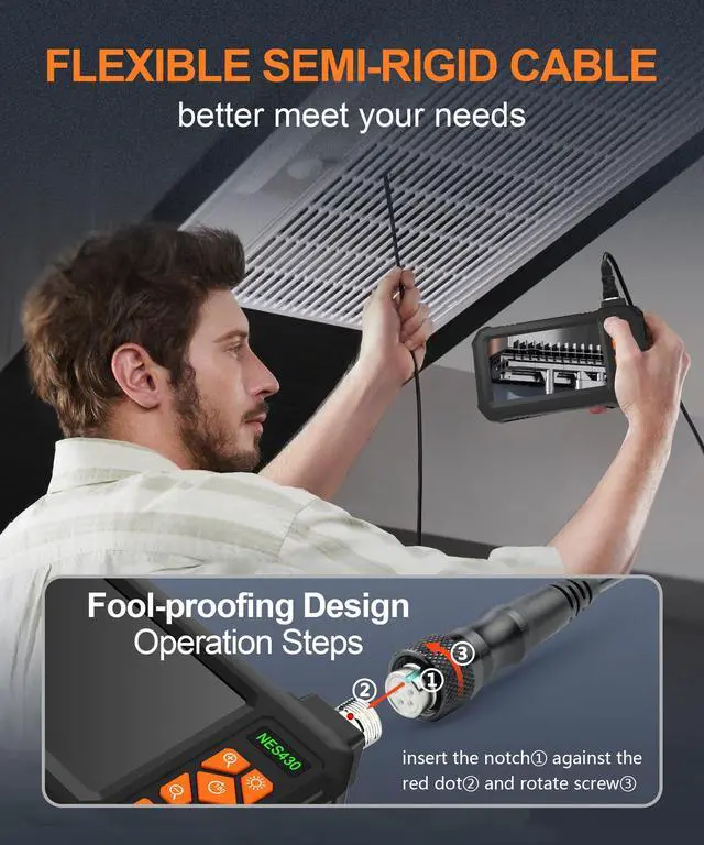 Alt view image 5 of 7 - Industrial Endoscope Borescope Camera with Light, Borescope Inspection Camera, Industrial Cameras 1080P HD 4.3" Screen, IP67 Waterproof Snake Cameras with 8 LED lights, Gadgets for Men, 16.5Ft