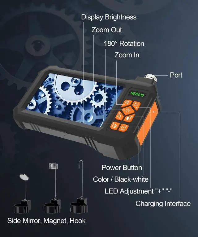 Alt view image 7 of 7 - Industrial Endoscope Borescope Camera with Light, Borescope Inspection Camera, Industrial Cameras 1080P HD 4.3" Screen, IP67 Waterproof Snake Cameras with 8 LED lights, Gadgets for Men, 16.5Ft