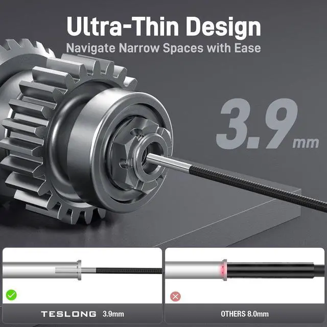 Alt view image 2 of 7 - Ultra-Thin 3.9mm Industrial Endoscope with Lights, 6" IPS Screen Hnadle Borescope Automotive Mechanic Inspection Camera with 6000mAh Battery, 5FT Flexible Waterproof Gooseneck Probe