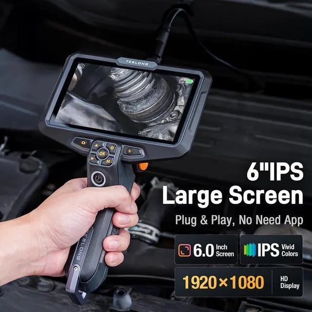 Alt view image 3 of 7 - Ultra-Thin 3.9mm Industrial Endoscope with Lights, 6" IPS Screen Hnadle Borescope Automotive Mechanic Inspection Camera with 6000mAh Battery, 5FT Flexible Waterproof Gooseneck Probe
