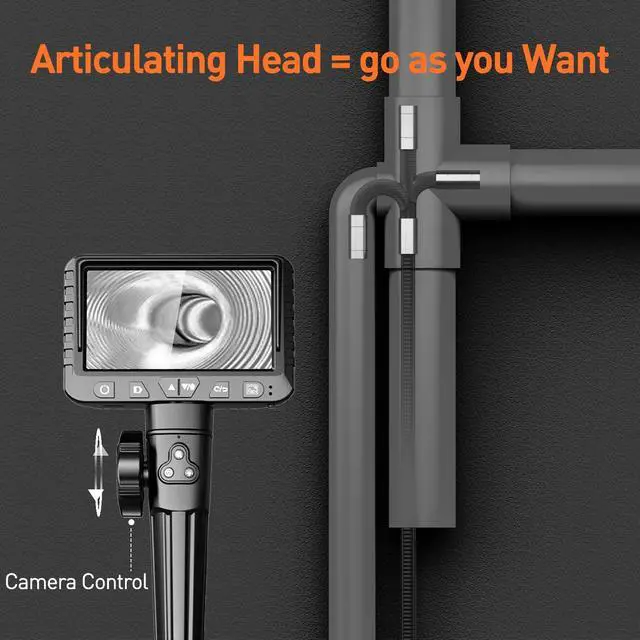 Alt view image 2 of 6 - Two-Way Articulating Borescope with Light, 1080P Industrial Endoscope Inspection Camera with Flexible Articulated Probe for Automotive Engine Mechanic HVAC- 5.5FT