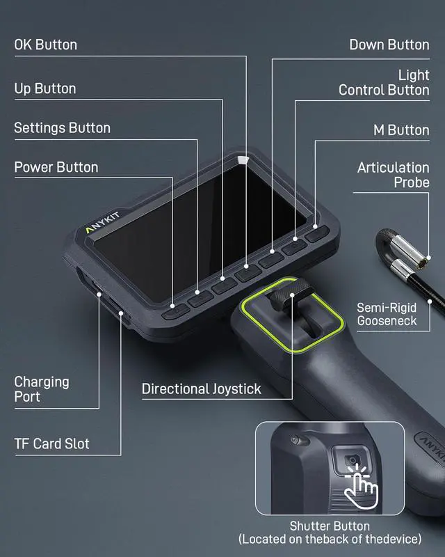 Alt view image 7 of 7 - 6.6FT Articulating Borescope, 210° Two-Way 0.22in Slim Probe Endoscope with High-Brightness LED Lights, 4.3" IPS HD Video Inspection Snake Camera for Automotive Engine Inspect