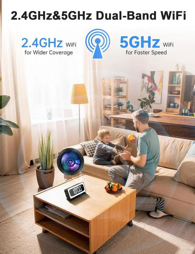 Alt view image 3 of 7 - 2K Alarm Clock Camera,5G&2.4G WiFi Nanny Cam Wireless Indoor Camera,Cameras for Home Security,AI Human Detection,Color Night Vision for Home/Pet