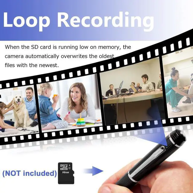 Alt view image 4 of 7 - Security Camera, Hidden Spy Camera Pen, 1080P Hidden Camera Nanny Cam, Portable Mini Camera for Baby Pet Elderly Indoor/Outdoor Surveillance No WiFi Function