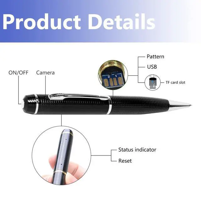 Alt view image 7 of 7 - Security Camera, Hidden Spy Camera Pen, 1080P Hidden Camera Nanny Cam, Portable Mini Camera for Baby Pet Elderly Indoor/Outdoor Surveillance No WiFi Function