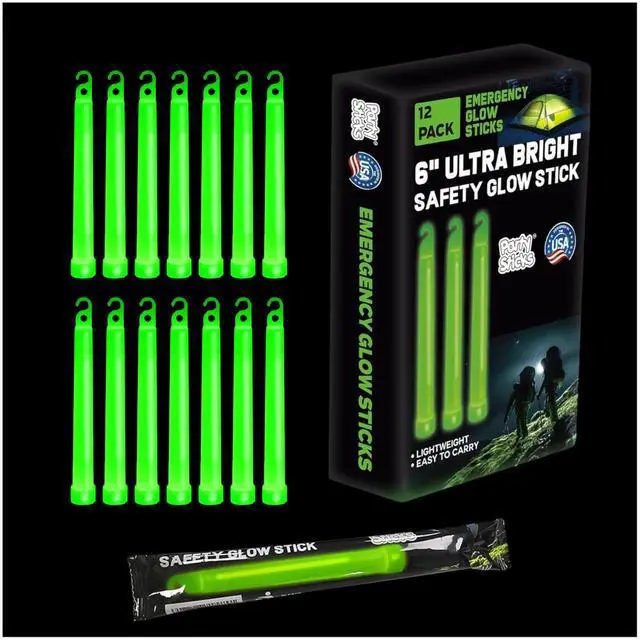 Main image of Emergency Glow Sticks - 12 Ultra Bright Individually Wrapped Military Grade Chem Lights - 12 Hour Bulk Tactical Light Sticks for Survival Gear, Camping, and Power Outages