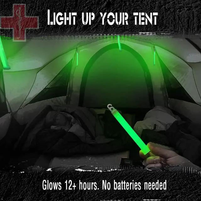 Alt view image 5 of 7 - Emergency 10 Ultra Bright Green Glow Sticks - Individual Packed With Lanyard - For Camping Survival - Glow Lights for Blackouts, Hurricane and Storms- 6 Inch Chem Light Sticks with 12 Hour Duration
