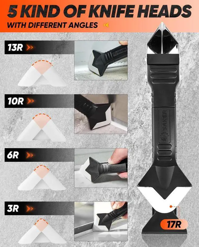 Alt view image 3 of 7 - Silicone Caulking Tool 3-in-1 Grout Removal Tool and Sealant Finishing Scraper with Stainless Steelhead, Caulk Remover and Seam Repair Kit for Bathroom, Kitchen, Floor, Window and Sink Joints