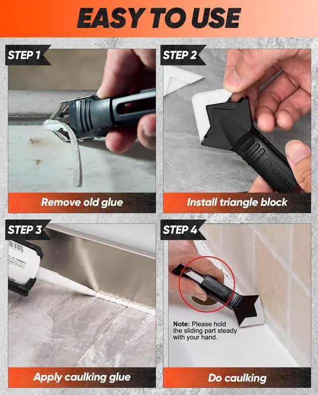 Alt view image 2 of 7 - Silicone Caulking Tool 3-in-1 Grout Removal Tool and Sealant Finishing Scraper with Stainless Steelhead, Caulk Remover and Seam Repair Kit for Bathroom, Kitchen, Floor, Window and Sink Joints