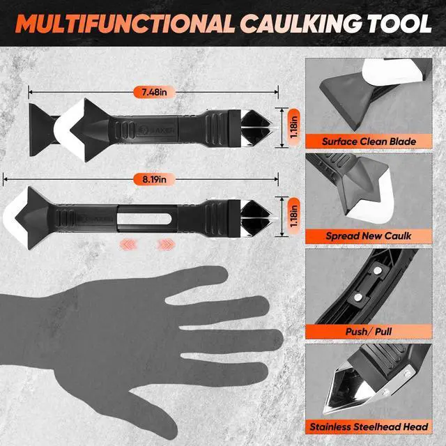 Alt view image 4 of 7 - Silicone Caulking Tool 3-in-1 Grout Removal Tool and Sealant Finishing Scraper with Stainless Steelhead, Caulk Remover and Seam Repair Kit for Bathroom, Kitchen, Floor, Window and Sink Joints