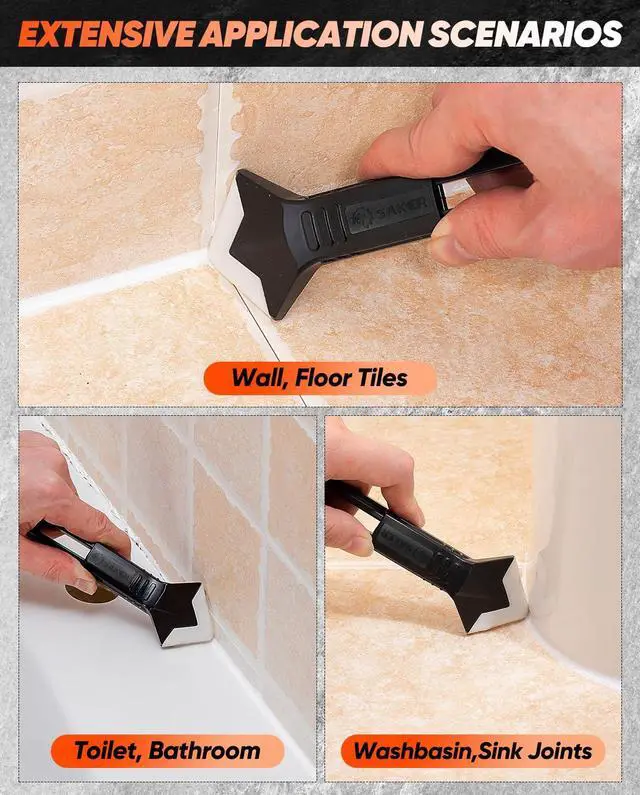 Alt view image 5 of 7 - Silicone Caulking Tool 3-in-1 Grout Removal Tool and Sealant Finishing Scraper with Stainless Steelhead, Caulk Remover and Seam Repair Kit for Bathroom, Kitchen, Floor, Window and Sink Joints