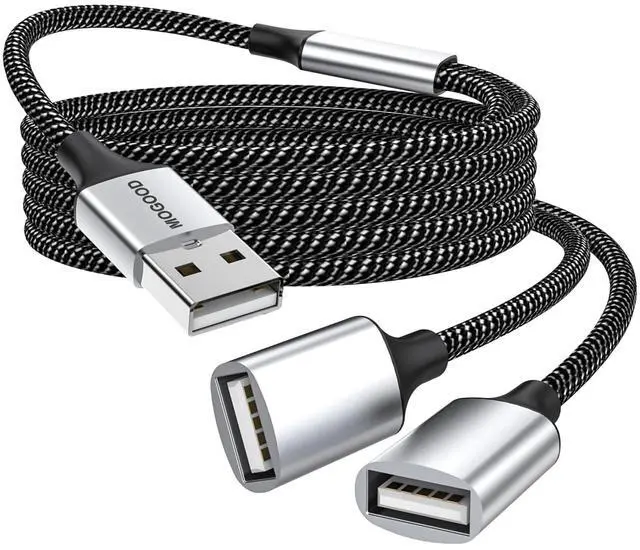 Main image of USB Splitter Cable, 1m USB A Male to 2 Female Y-Cable Braided, Durable, Fast Data Transfer for Printer, Keyboard, Mouse, Flash Drive, LED Lights, PlayStation Plug & Play