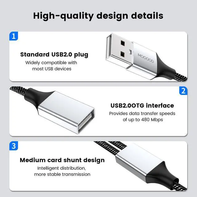 Alt view image 6 of 6 - USB Splitter Cable, 1m USB A Male to 2 Female Y-Cable Braided, Durable, Fast Data Transfer for Printer, Keyboard, Mouse, Flash Drive, LED Lights, PlayStation Plug & Play