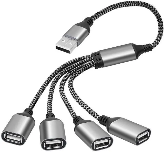 Main image of USB Splitter 1-In-4 Out Y-Adapter Cable 2 Feet, USB-A Male to four 4 Female OTG Extension Cord, 4 USB Type-A Port Connector Extender Hub, Data Charger Power Split for Car, Laptop, Keyboard, Mouse, PS4
