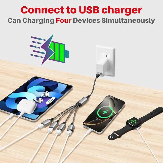Alt view image 3 of 5 - USB Splitter 1-In-4 Out Y-Adapter Cable 2 Feet, USB-A Male to four 4 Female OTG Extension Cord, 4 USB Type-A Port Connector Extender Hub, Data Charger Power Split for Car, Laptop, Keyboard, Mouse, PS4