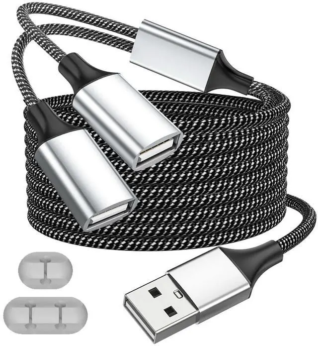 Main image of USB Splitter 1 in 2 Out, USBA Male to 2 Female USB Extension Cable, 6.6Ft Long A Y Splitter Support Charging and Data Transfer