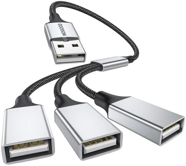 Main image of USB Splitter Cable, 3 in 1 USB A Male to 3 Female Y-Cable Braided, Durable, Fast Data Transfer for Keyboard, Mouse, Flash Drive, Printer, LED Lights, Car, Laptop Plug & Play