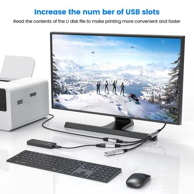 Alt view image 3 of 6 - USB Splitter Cable, 3 in 1 USB A Male to 3 Female Y-Cable Braided, Durable, Fast Data Transfer for Keyboard, Mouse, Flash Drive, Printer, LED Lights, Car, Laptop Plug & Play